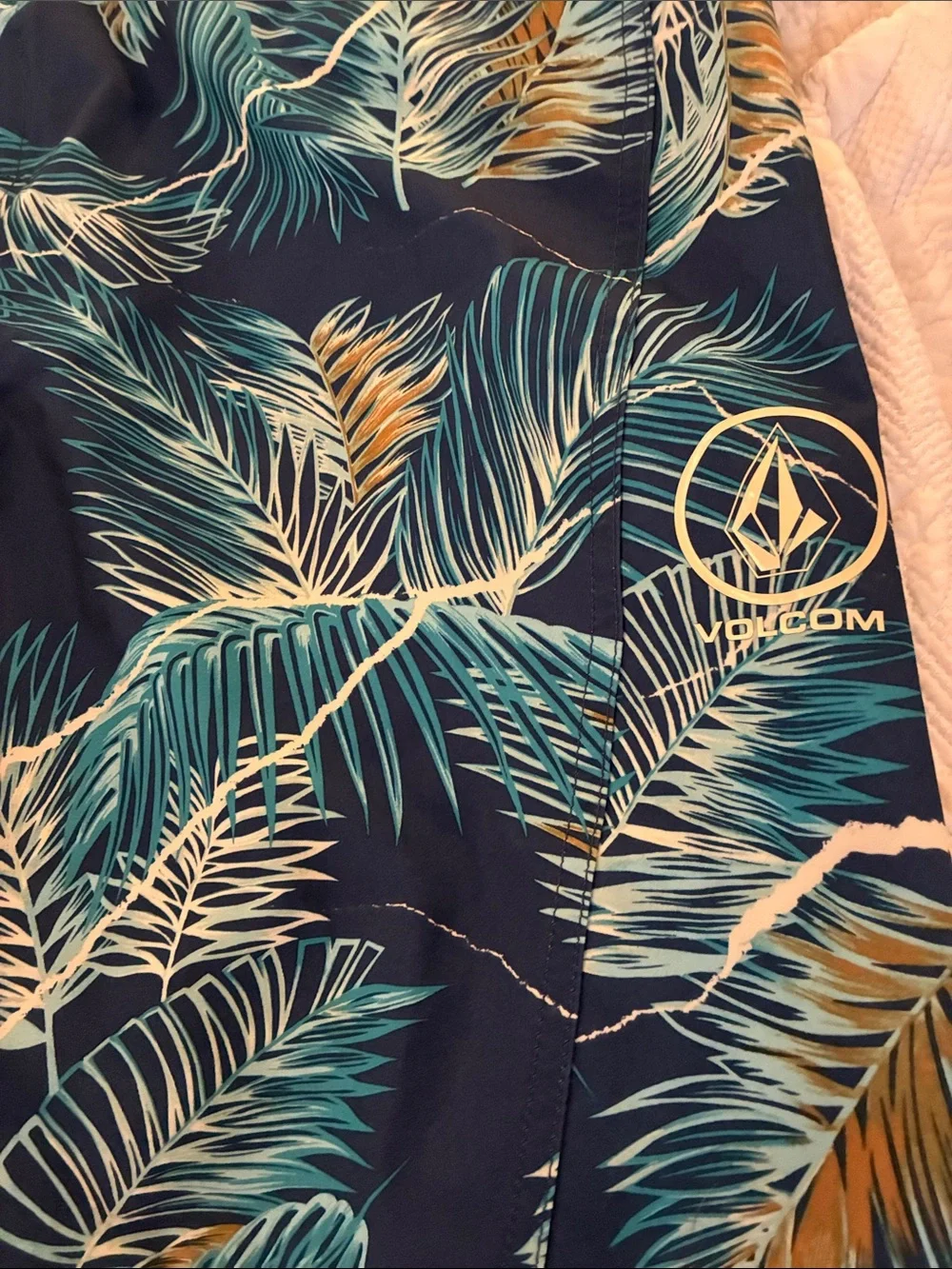Volcom Teal and Navy Palm-Print Board Trunk Swim Shorts SZ 36